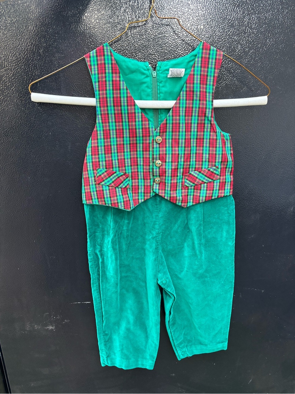 Vintage Good Lad Christmas Plaid Corduroy Holiday Romper 18M